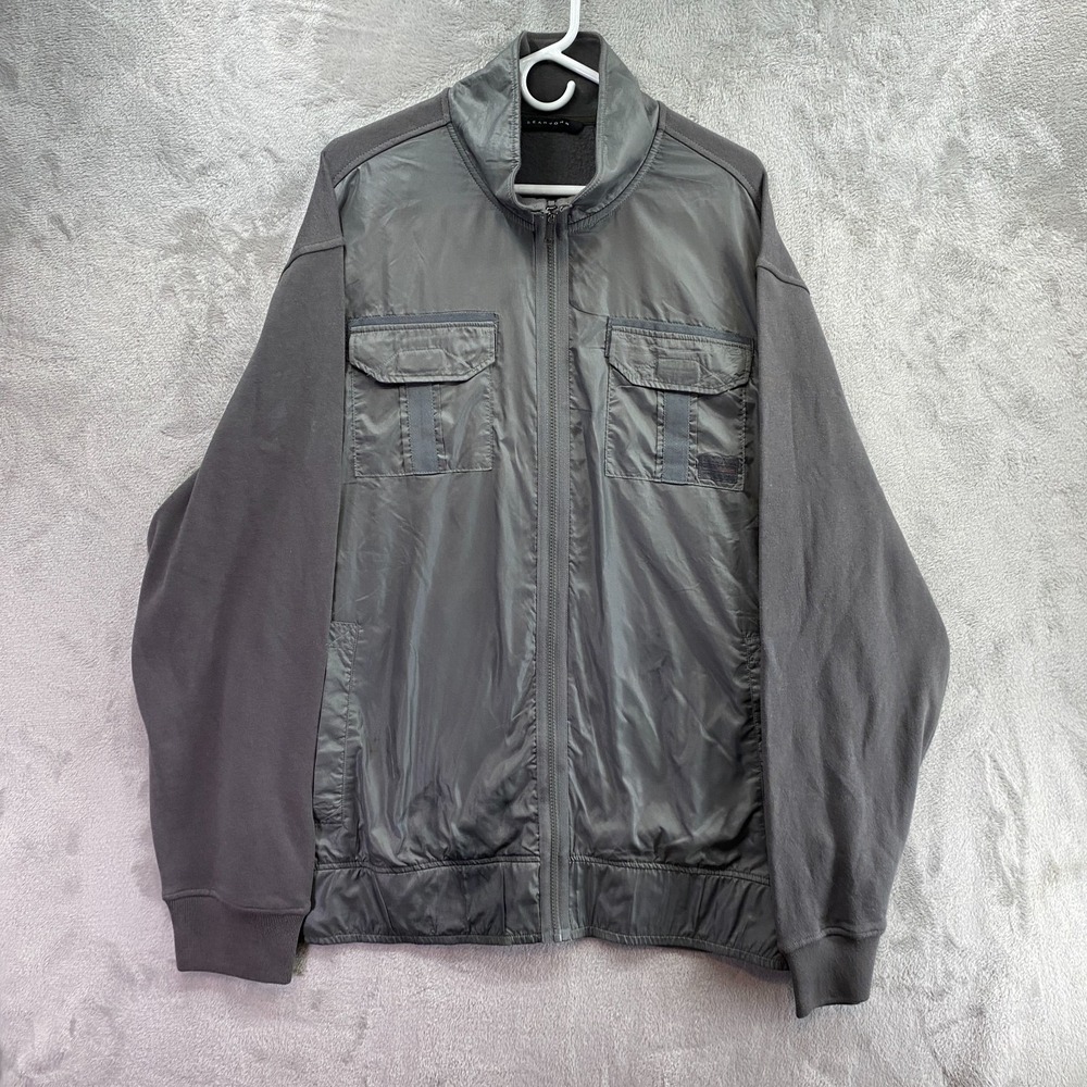 Sean John Men 3XL Olive Gray Track Jacket Nylon Front Fleece Sleeves